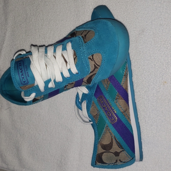 Coach Shoes - Coach Yolanda Lace Up Sneaker Shoes Teal Brown Purple Size 7M